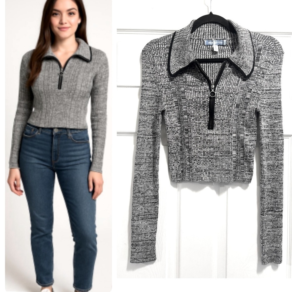 Urban Outfitters 1/4 Zip Long Sleeve
Pullover Top Gray Cotton Viscose Size Small